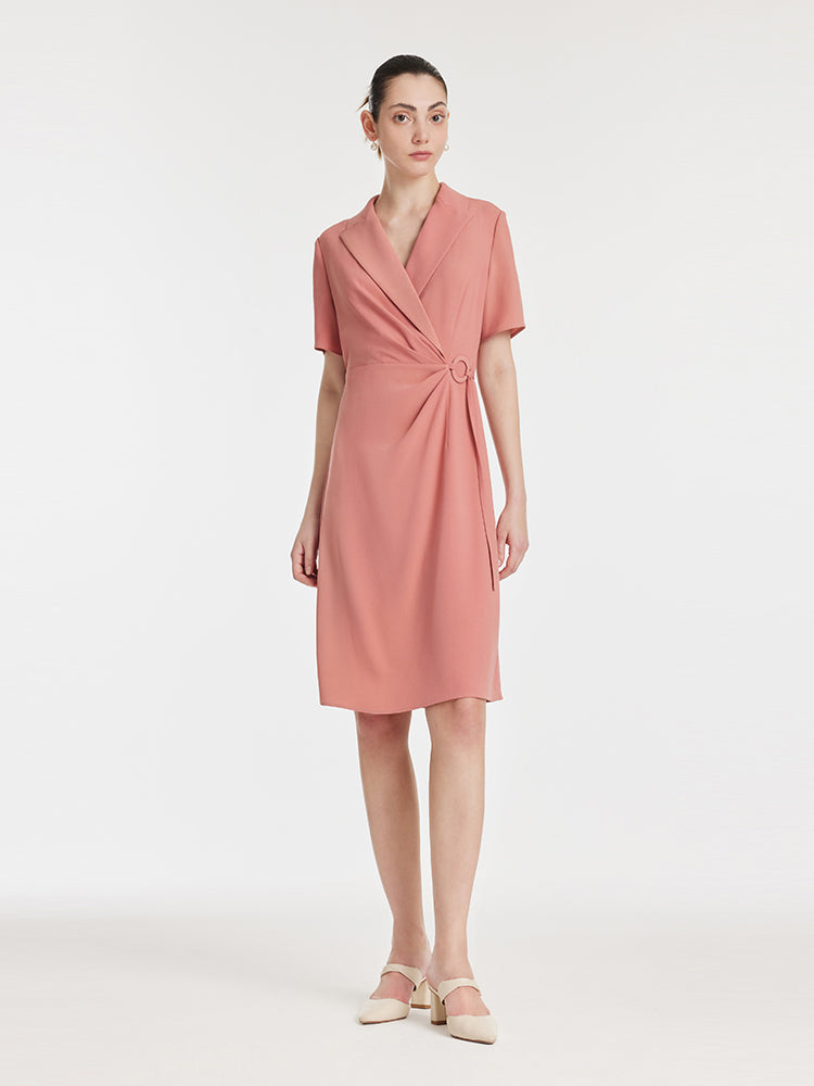 Acetate Gathered Waist Notched Lapel Women Mini Dress GOELIA