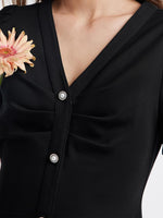 Pleated V-neck Gathered Waist Mini Dress GOELIA
