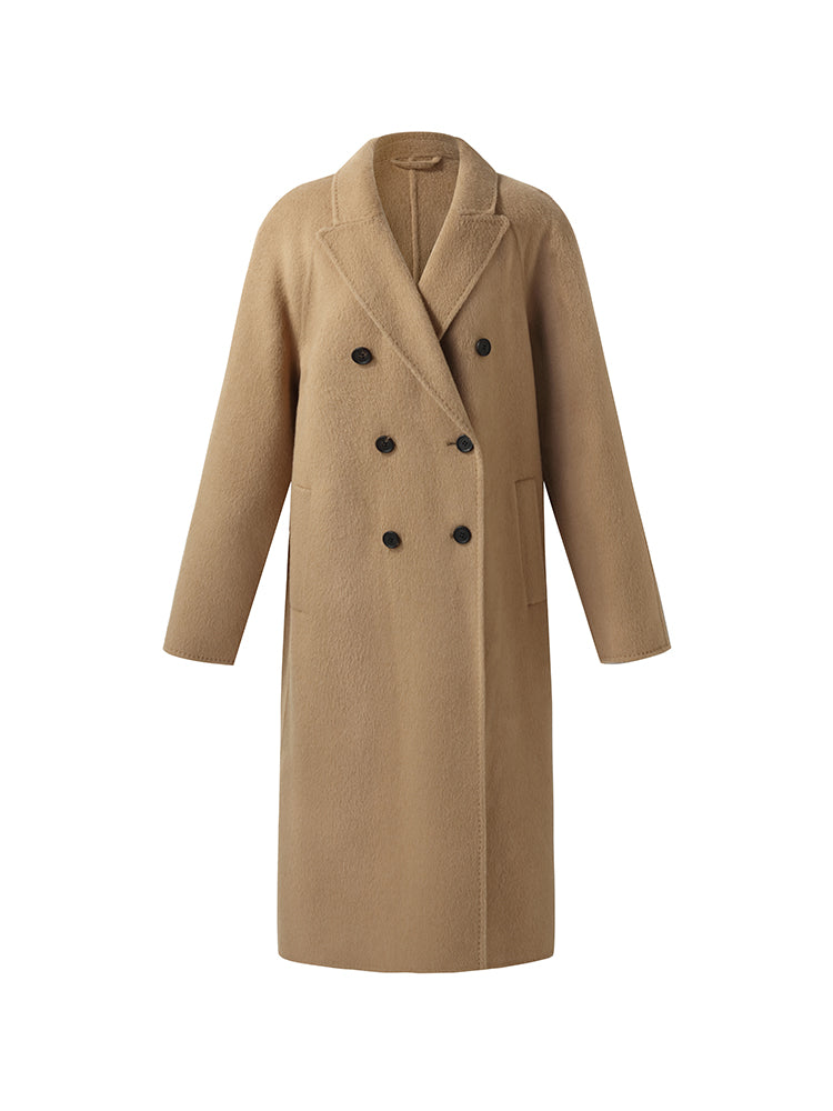 100% Camel Hair Peak Lapel Unisex Overcoat GOELIA