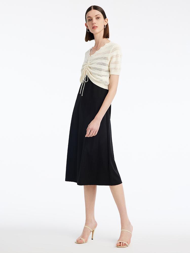 V-Neck Pleated Top And Dress Two-Piece Suit GOELIA