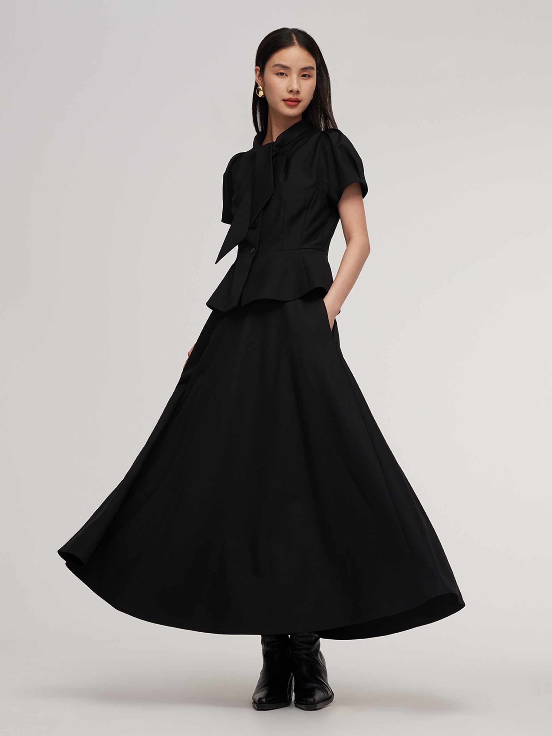 Ribbon Tie Top And Skirt Two-Piece Set GOELIA