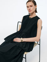 Tencel Blend Ruffle Hem Pleated Tank Top And A-Line Skirt Two-Piece Set GOELIA