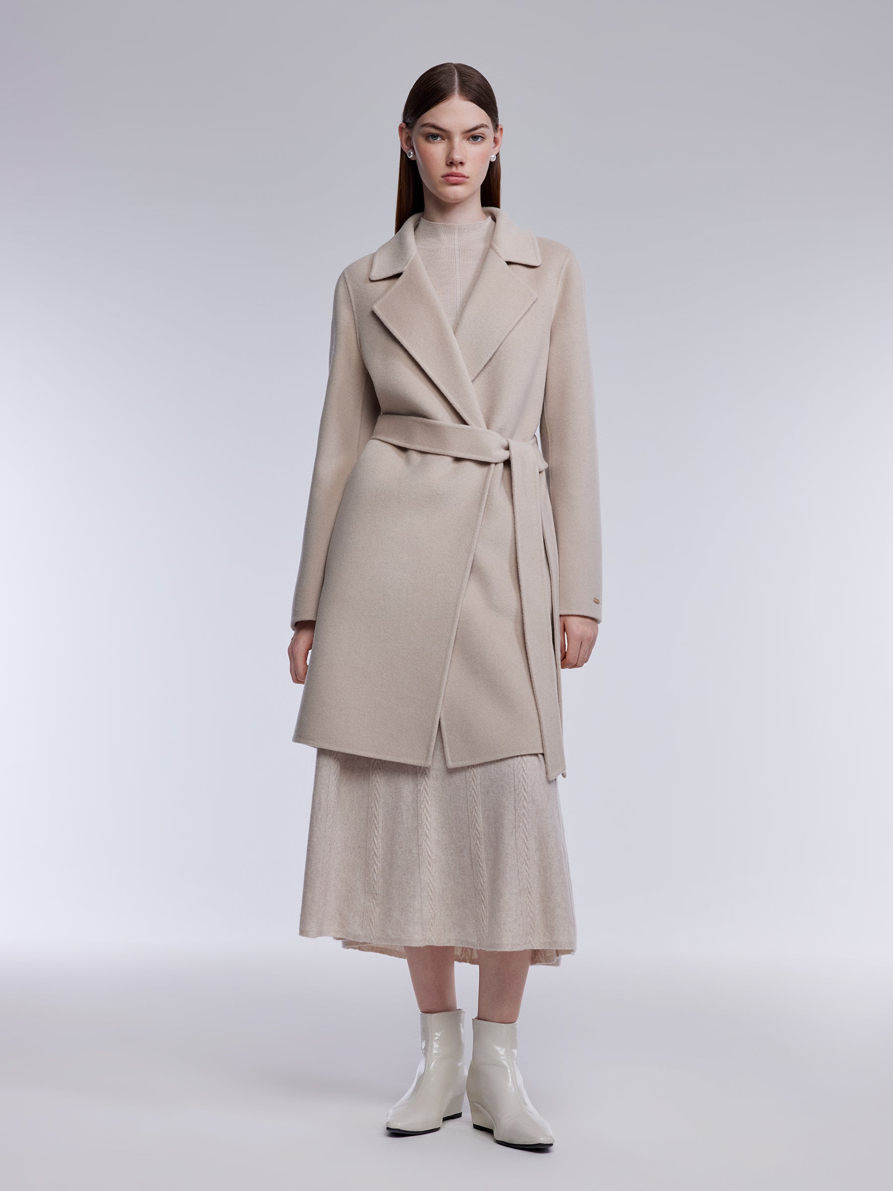 [Preview] Cashmere Wool Blend Double-Faced Women Wrap Coat GOELIA