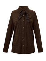 [Preview] Faux Suede Women Shirt With Ribbon GOELIA