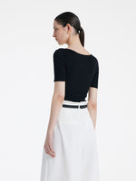 Tencel-Silk Blend Cut-out Neck Women Knitted Top GOELIA