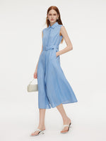 100% Linen Women Maxi Shirt Dress With Belt GOELIA