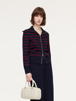 Lyocell Wool Blend Stripe Reversible Zip-Up Women Cardigan GOELIA