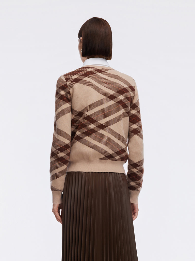 Tencel Wool Blend Plaid Women Cardigan