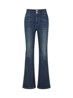 [Preview] Denim Fleece-Lined Women High-Waisted Flared Jeans GOELIA