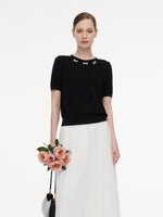 Lyocell Blend Beaded Bowknot Women Knit Top GOELIA