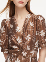 Tencel Blend Floral Print Twist Front Women Maxi Dress GOELIA