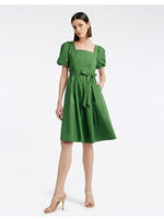 Green Square Neck Puff Sleeve A-Line Mini Dress GOELIA