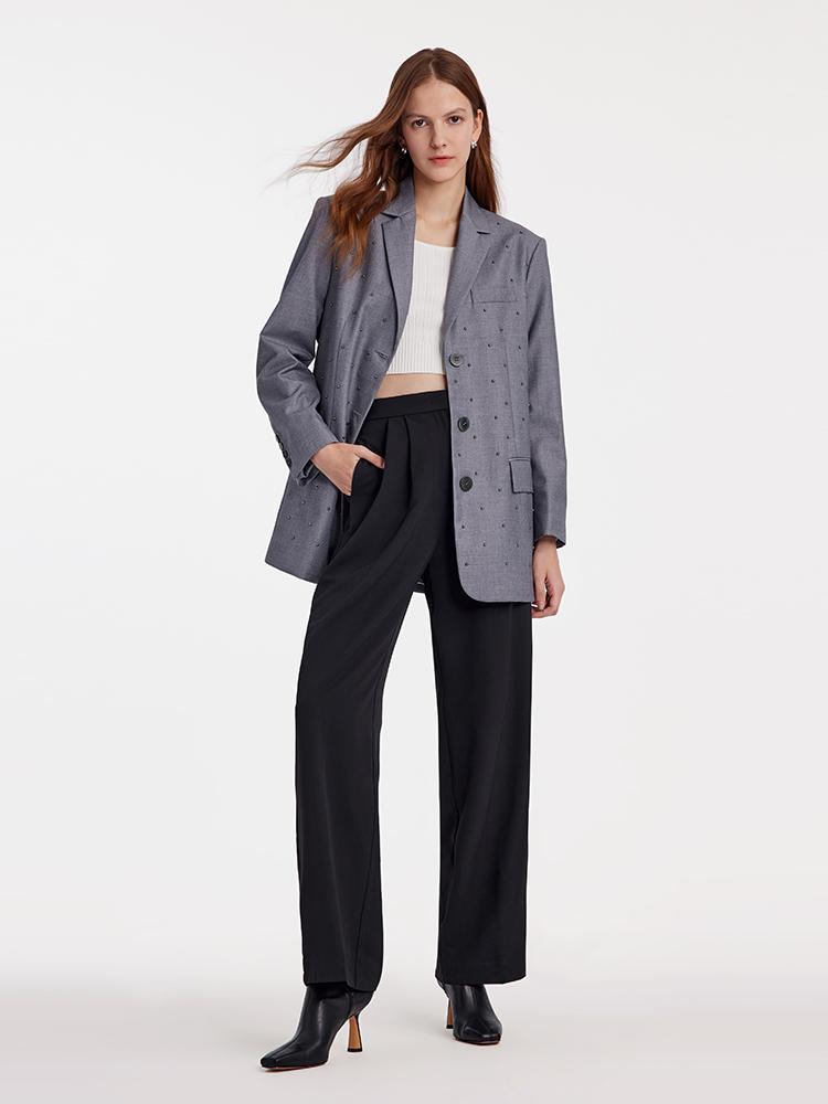 Grey Beaded Oversized Blazer GOELIA