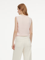 Jacquard Cut Out Neckline Women Ruffle Knit Tank Top GOELIA