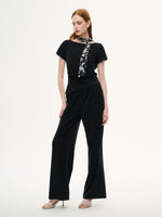 Boat Neck Side Ruched Top And Pants Two-Piece Set With Floral Print Scarf GOELIA
