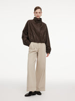 100% Cotton Stand Collar Women Cropped Balloon Jacket GOELIA