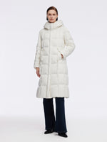 Drawstring Adjustable Waist Hooded Long Goose Down Coat GOELIA