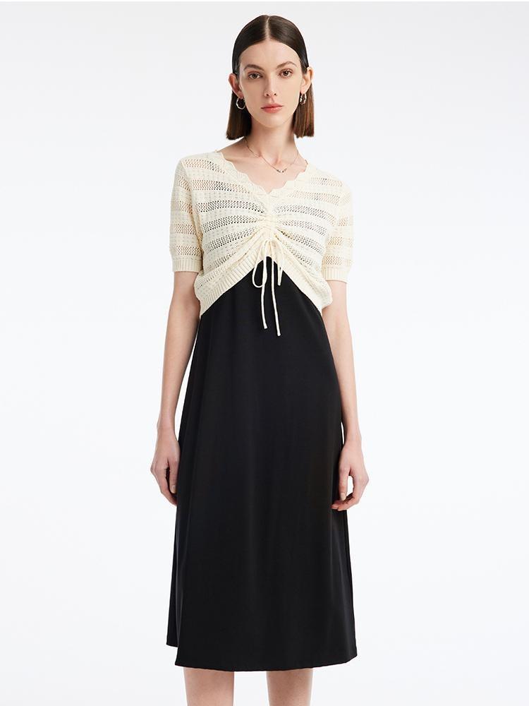 V-Neck Pleated Top And Dress Two-Piece Suit GOELIA