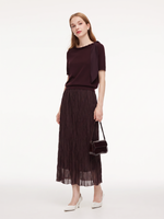 A-Line Elastic Waist Women Pleated Mesh Skirt GOELIA