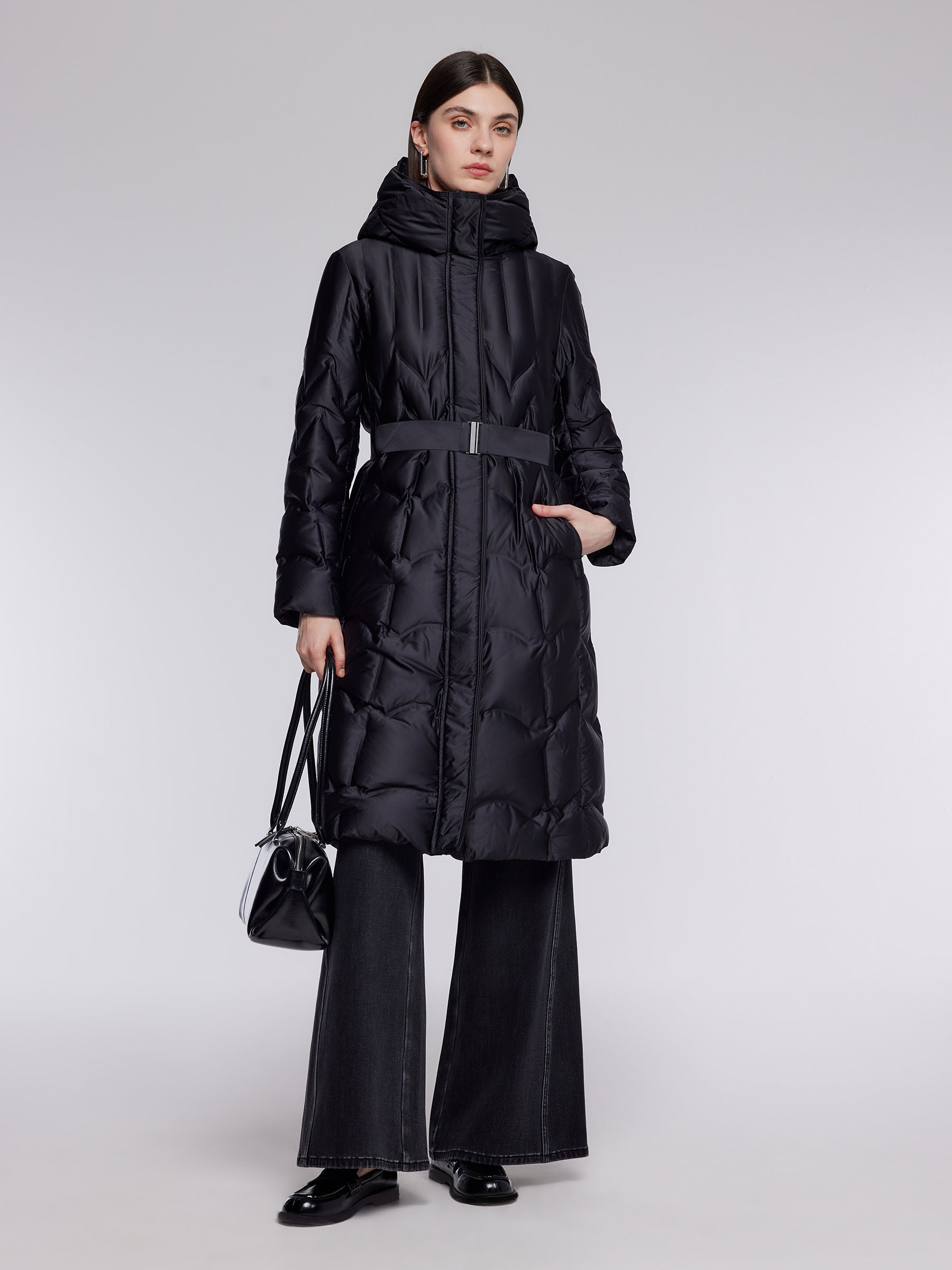 [Preview] Hooded Goose Down Belted Overcoat GOELIA