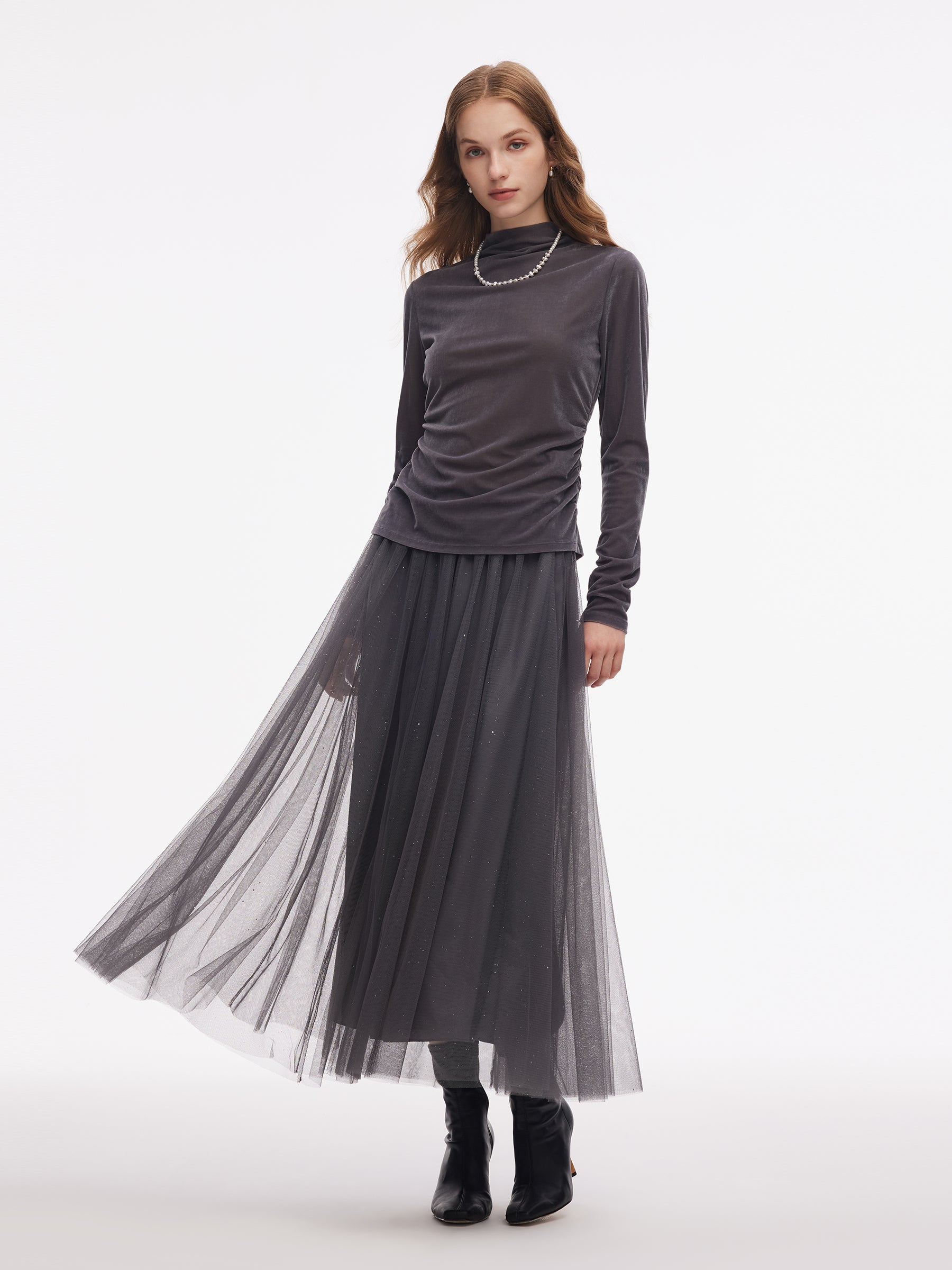 Velvet Stretch Women Mock Neck Top GOELIA