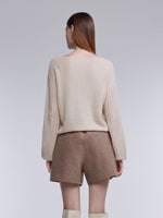 [Preview] 100% Cashmere Pointelle Lantern Sleeve Women Sweater GOELIA