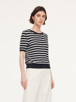 Lyocell Blend Stripe Round Neck Women Knit Top GOELIA