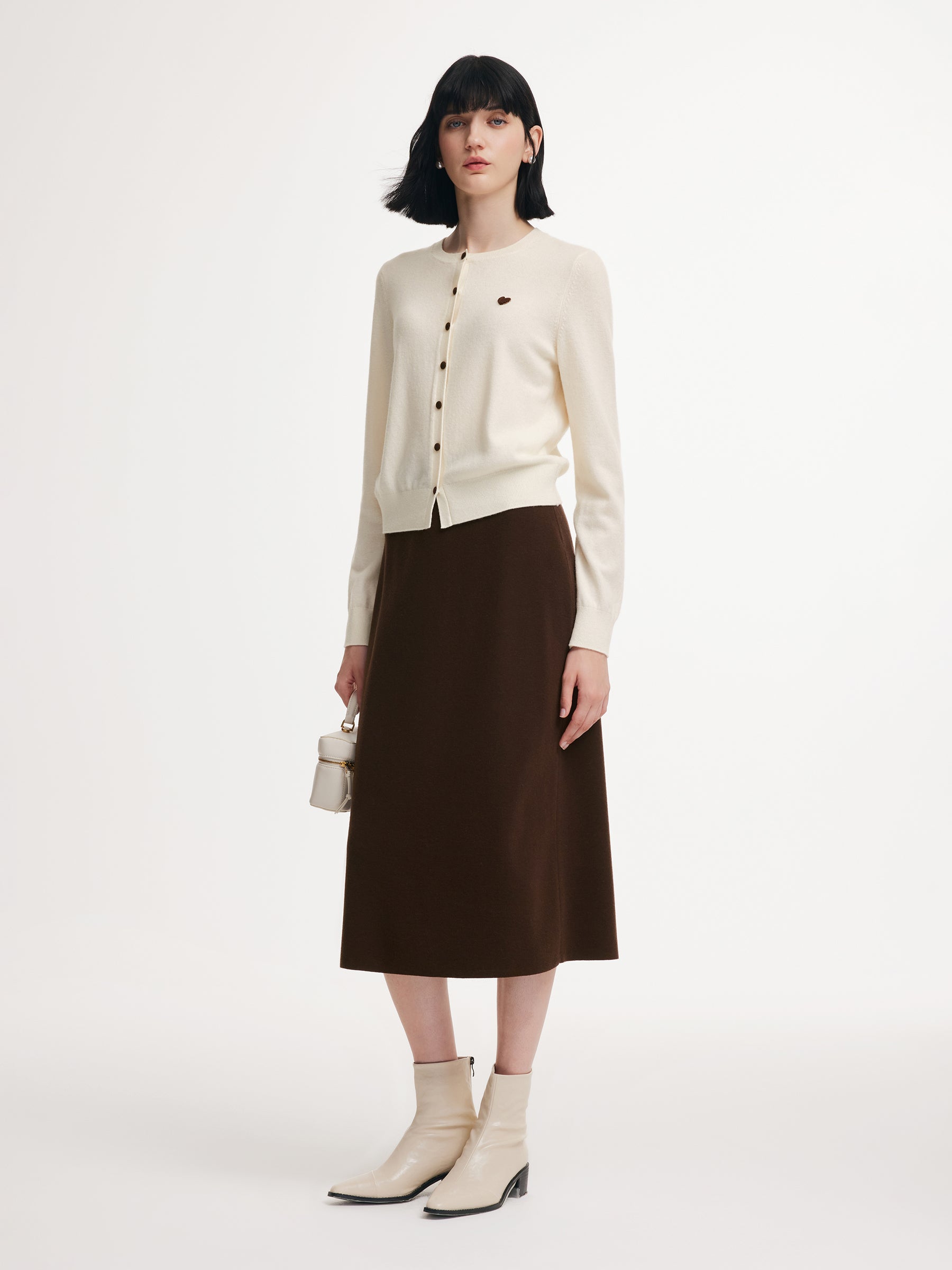 [Preview] Lyocell Wool Blend Cardigan And Skirt Two-Piece Set GOELIA