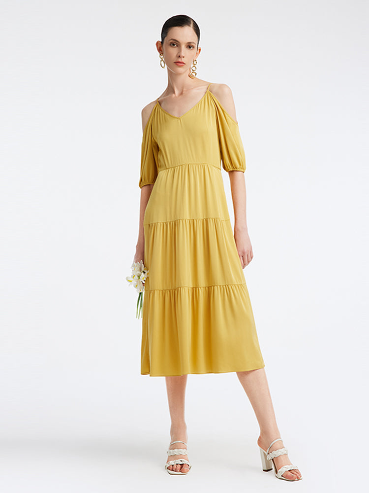 22MM Silk Off-Shoulder Tiered Dress GOELIA