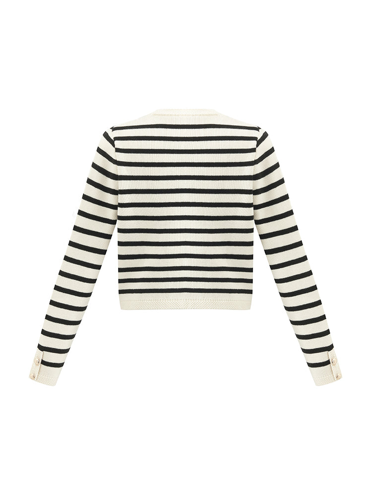 V-Neck Striped Double-Breasted Knitted Cardigan GOELIA