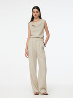 100% Linen Cowl Neck Women Tank Top GOELIA