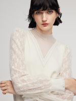 Tencel Wool Blend Lace Patchwork Women Knit Top GOELIA