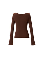 [Preview] Wool Blend Boat Neck Women Knit Top With GO Letter Clip GOELIA