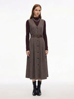 Washable Wool Vest Dress And Mock Neck Knit Top Two-Piece Set With Belt GOELIA