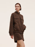 100% Wool Plaid Zip-Up Women Jacket GOELIA