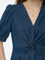Denim Twist Front V-Neck Women Maxi Dress GOELIA