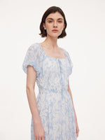 10MM Mulberry Silk Floral Print Women Bubble Hem Midi Dress With Scrunchie GOELIA