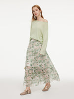 10MM Mulberry Silk Floral Print Women A-Line Skirt GOELIA