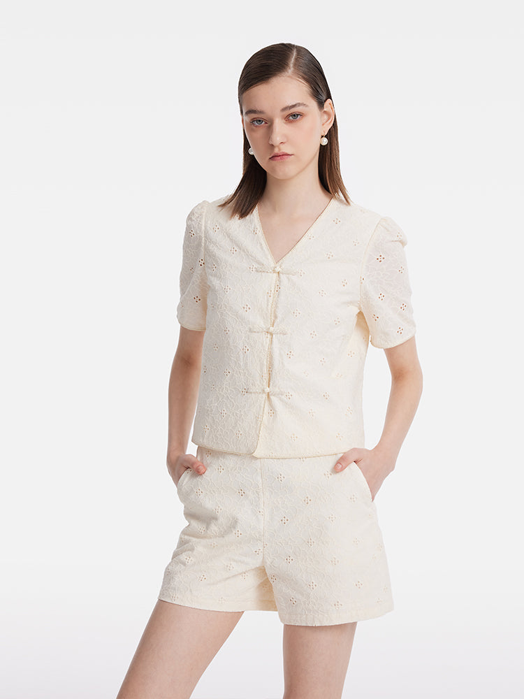 New Chinese-Style Embroidered Top And Shorts Two-Piece Set GOELIA