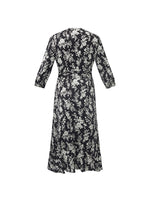 Camellia Printed V-Neck Ruffle Hem Women Midi Wrap Dress GOELIA