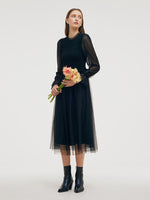Ruffle Collar Tulle Women Midi Dress GOELIA