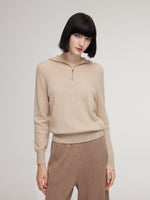 100% Cashmere Half-Zip Women Hooded Sweater GOELIA