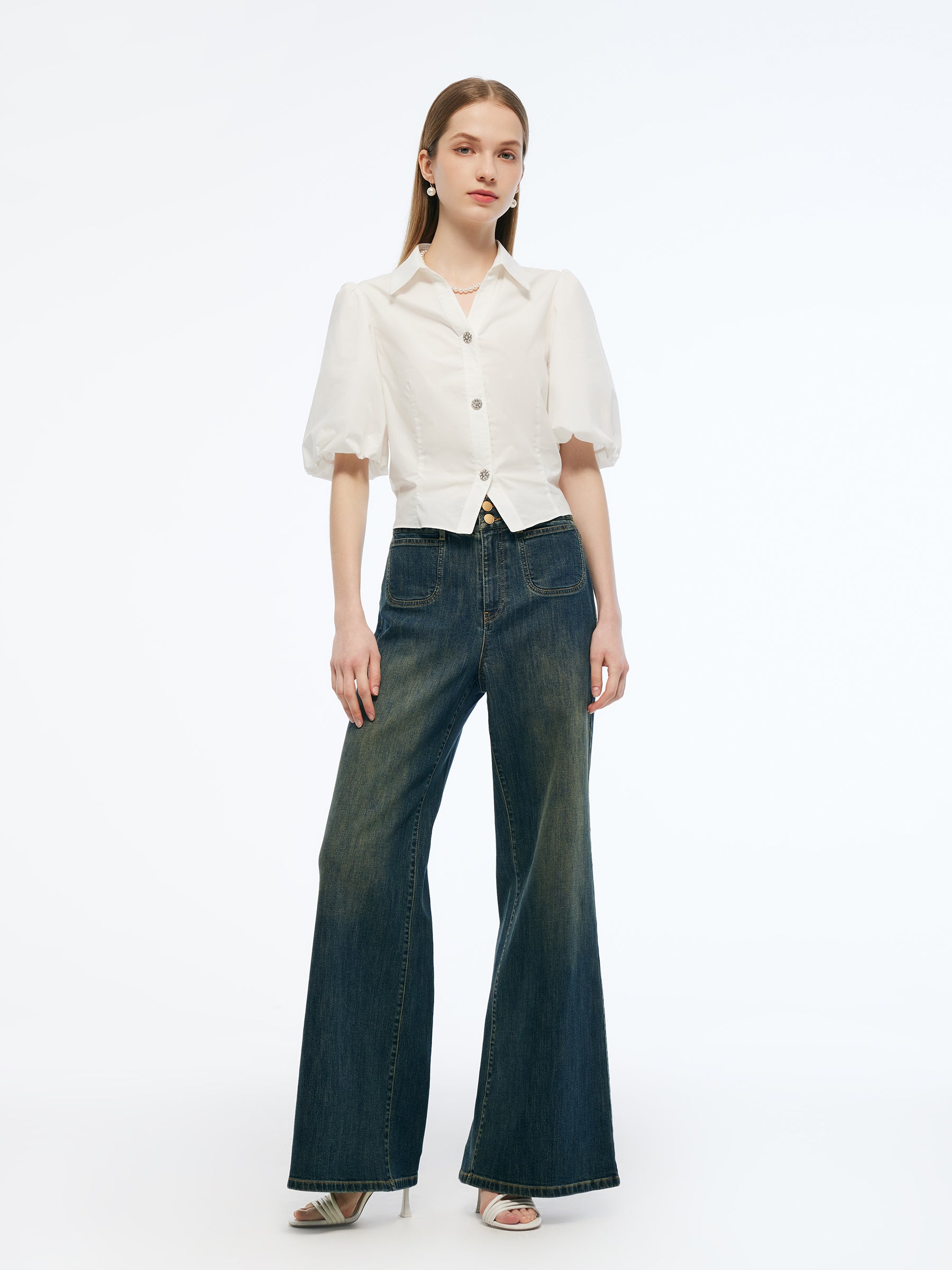 Denim High-Waisted Women Flared Jeans GOELIA