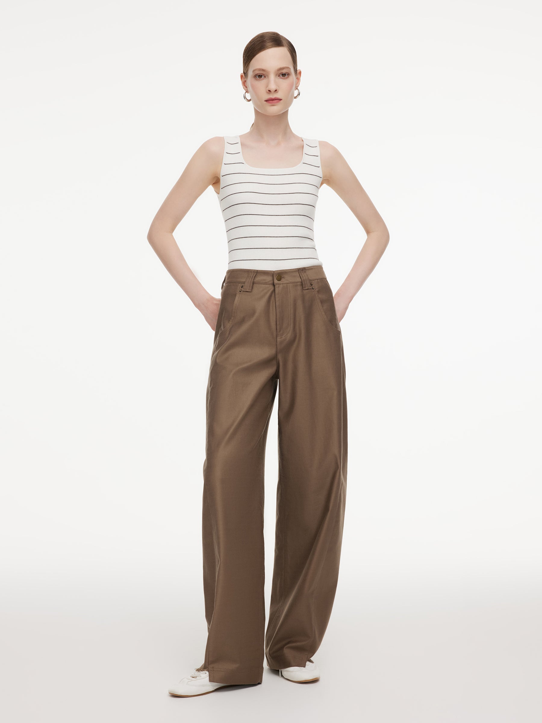 Tencel Cotton Blend Women Curved Leg Pants GOELIA