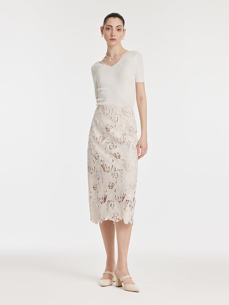 Lace Floral-Shaped Openwork Slit Women Half Skirt GOELIA