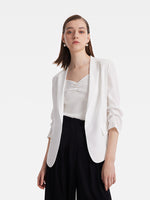 Triacetate Gathered Waist Ruched Sleeves Women Blazer GOELIA
