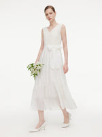 Tencel Blend Reversible Women Sleeveless Maxi Dress With Bowknot Ribbon GOELIA