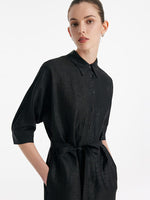 18 Momme Xiang Yun Silk Single-Breasted Women Midi Shirt Dress With Belt GOELIA