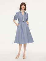 Acetate Tencel Linen Blend Women Midi Dress With Silk Scarf And Belt GOELIA