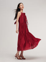 Tencel Blend Halter Maxi Dress With Detachable Flower GOELIA